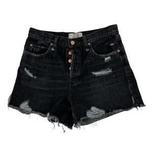 We The Free high waisted button fly distressed black shorts, size 28 New